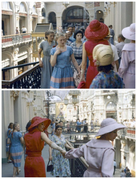 Модели Dior на улицах Москвы, Советский Союз, 1959 год. Москвичи смотрели на них как на пришельцев с другой планеты