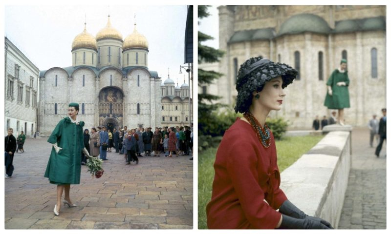Модели Dior на улицах Москвы, Советский Союз, 1959 год. Москвичи смотрели на них как на пришельцев с другой планеты